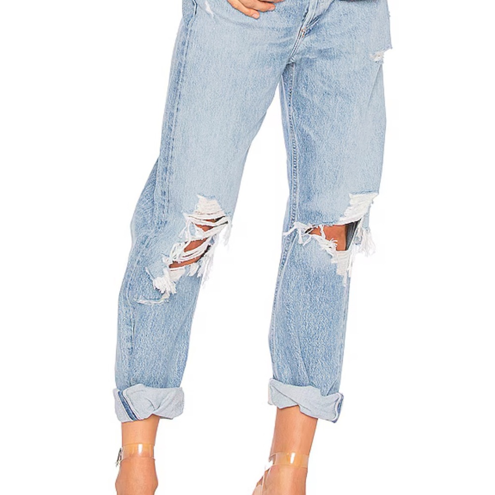 Agolde Blue Boyfriend Jeans Distressed Relaxed Fit